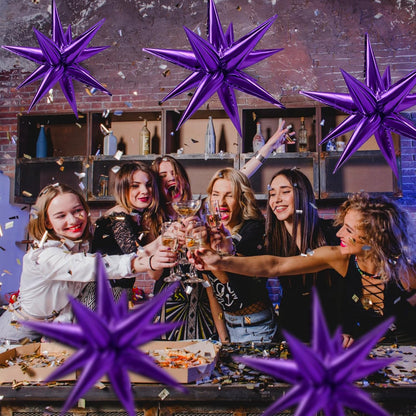 Purple Balloons Mylar Star Balloon 60Pcs Foil Spike Balloons Explosion Large Prom Ballons for Birthday Halloween Bachelorette Anniversary Wedding Engagement Party Decorations