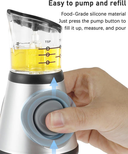Oil Dispenser Bottle, 17Oz Olive Oil Dispenser Oil Sprayer, Clear Glass Refillable Oil and Vinegar Dispenser Bottle with Measuring Scale Pump for Kitchen, Cooking, Salads, Baking Frying