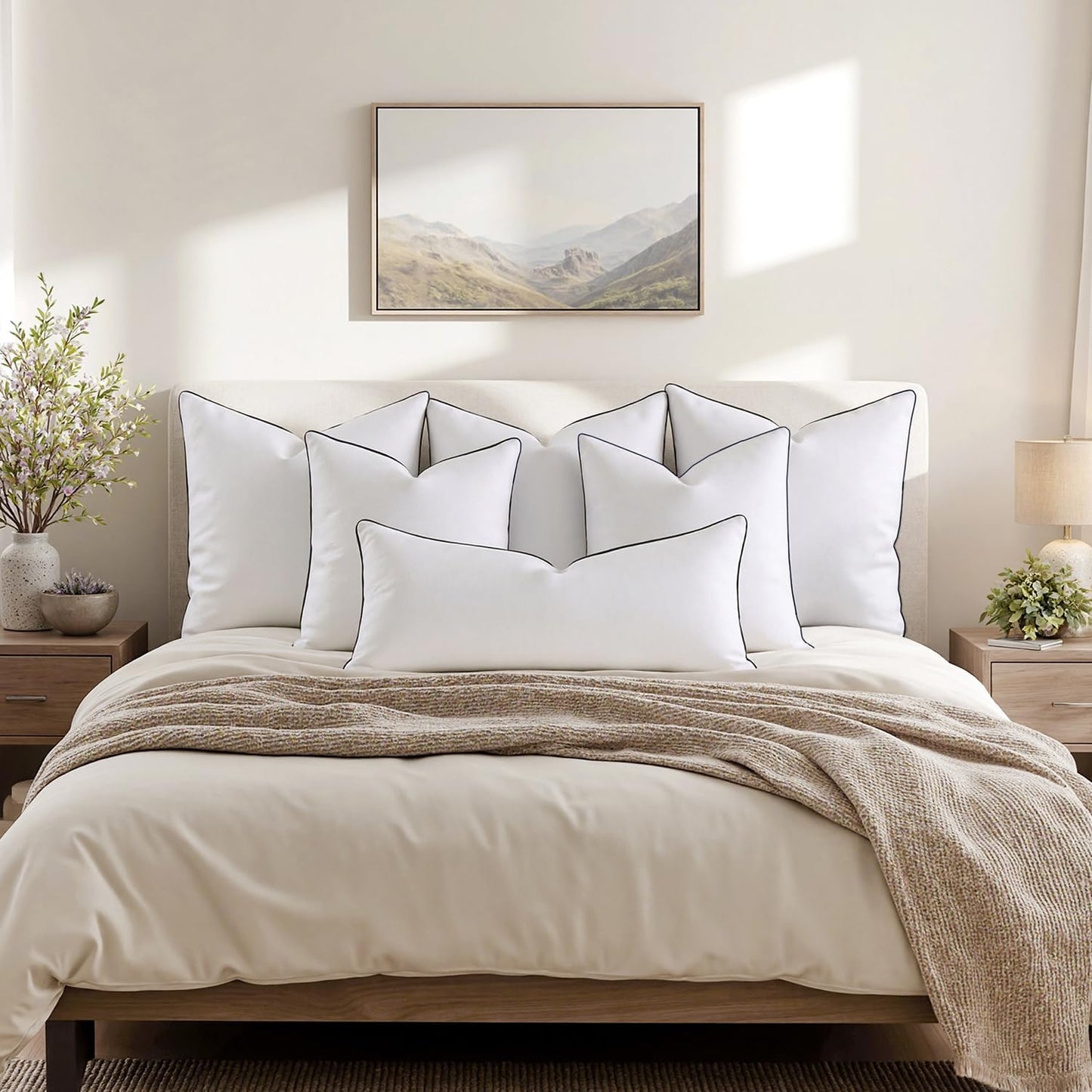 Goose Feather Down Pillow Insert Set of 2, 20x20 Inches, 100% Down-Proof Cotton Cover, Soft and Fluffy Decorative Pillows for Sofa, Bed, and Living Room, White