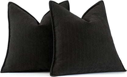 Pack of 2 Black Decorative Pillow Covers 18X18 Inch Soft Chenille Luxurious Couch Throw Pillows Farmhouse Cushion Covers with Elegant Design for Sofa Bedroom Living Room Home Decor