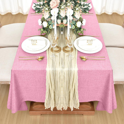 Faux Linen Tablecloths for Rectangle Tables - Water and Stain Resistant Farmhouse Style, Washable Burlap Textured Covers for Dining and Events (2 Pack, 52x70 Inch, Pink)