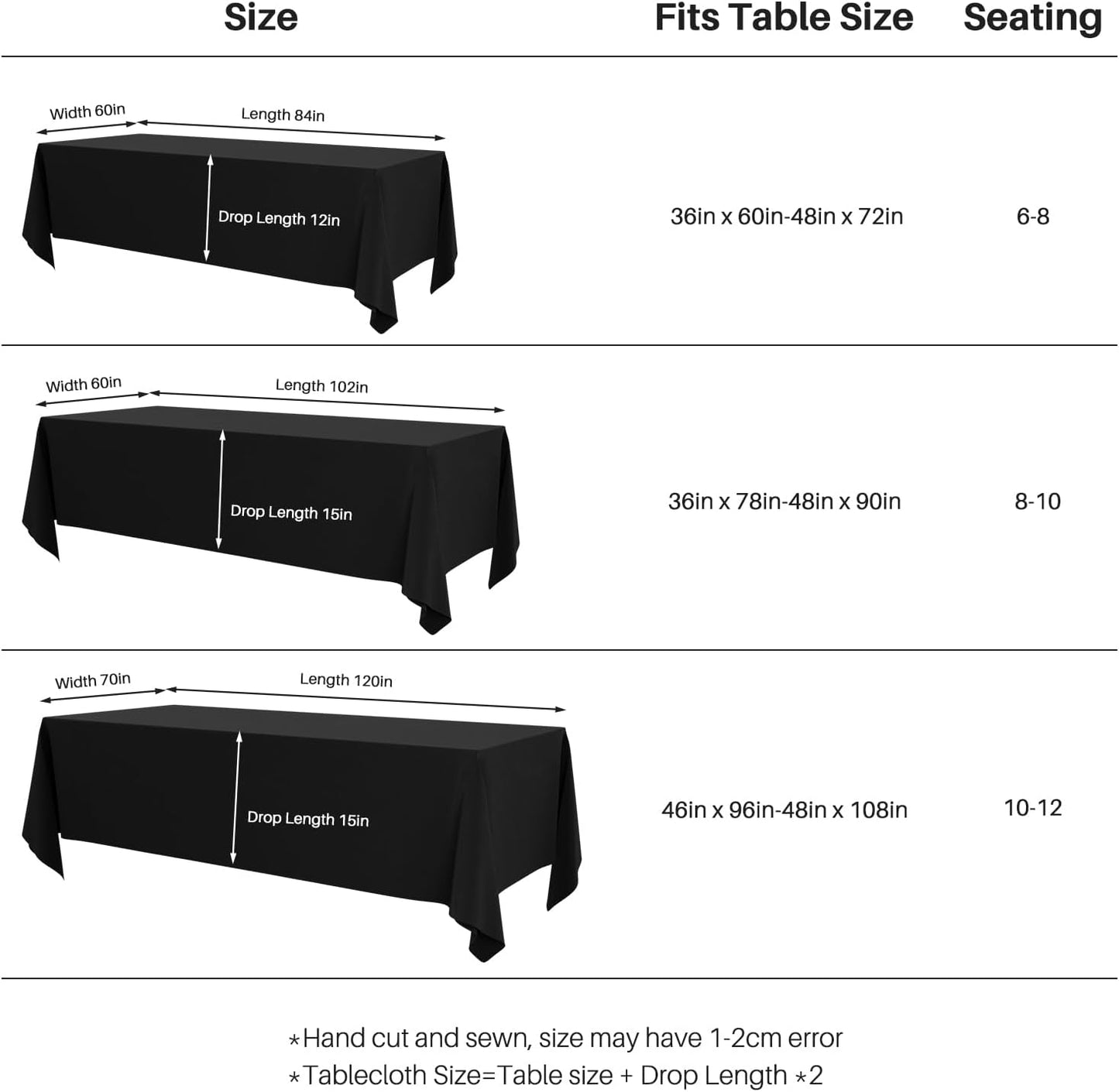 Black Table Cloth for Rectangle Table - 60 X 84 Inch Tablecloths Rectangular Waterproof Washable Wrinkle Resistant for 6 FT Wedding Cocktail Party