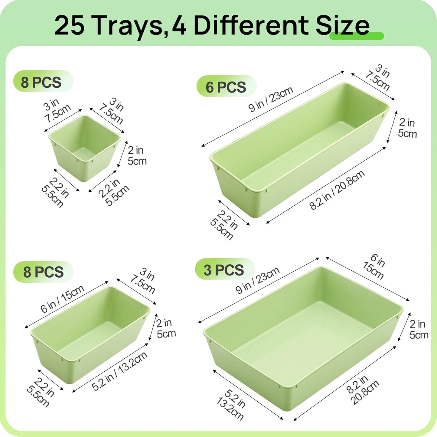 25 PCS Plastic Drawer Organizers Set, 4-Size Versatile Bathroom and Vanity Drawer Organizer Trays, Storage Bins for Makeup, Bedroom, Kitchen Gadgets Utensils and Office