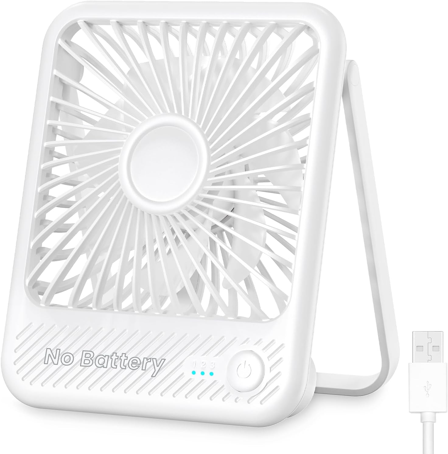 USB Desk Fan, Strong Wind Ultra Quiet Small Personal Fan with 180° Tilt Folding and 3 Speeds Adjustable, USB-C Corded Powered Mini USB Fan for Office Desktop Bedroom White, NO BATTERY