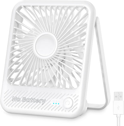 USB Desk Fan, Strong Wind Ultra Quiet Small Personal Fan with 180° Tilt Folding and 3 Speeds Adjustable, USB-C Corded Powered Mini USB Fan for Office Desktop Bedroom White, NO BATTERY