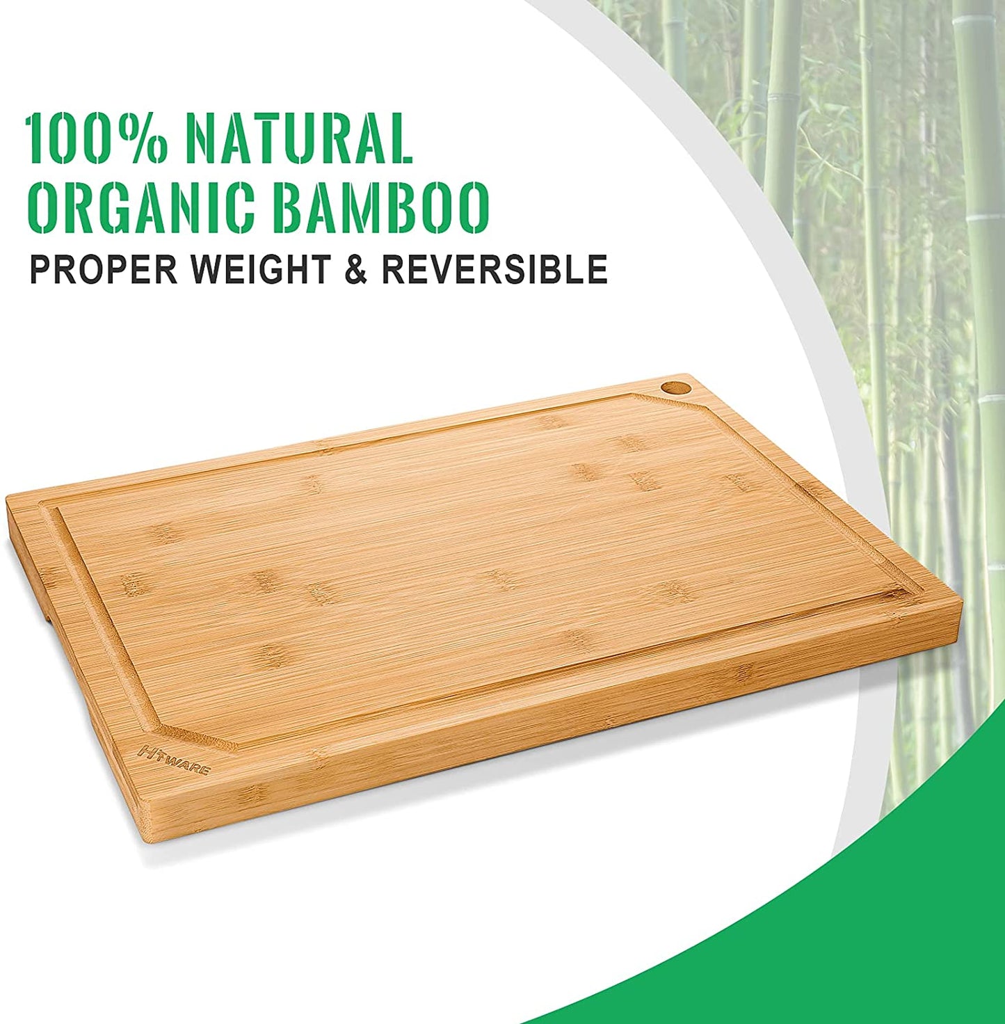 Bamboo Cutting Board for Kitchen, Heavy Duty Wood Cutting Board with Juice Groove, 100% Organic Bamboo, Pre Oiled, 15" X 10"