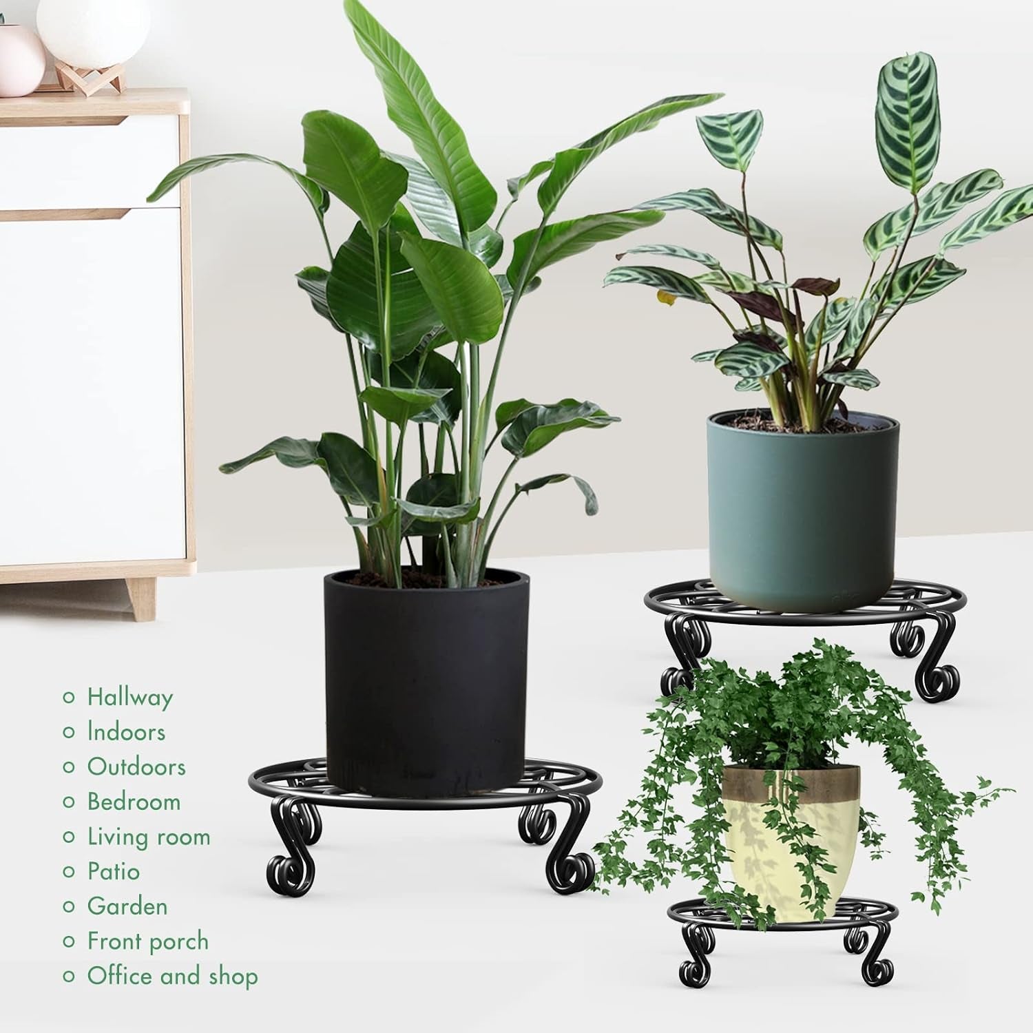 2 Pack Plant Stand for Flower Pot Heavy Duty Potted Holder Indoor Outdoor Metal Rustproof Iron Garden Container round Supports Rack for Planter (11.8Inches, Black)