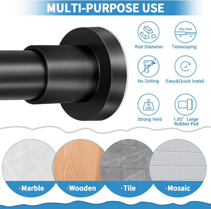 Black Shower Curtain Rod 36-84 Inches (3-7Ft) Non Rust Adjustable Shower Rod Spring Tension Non Slip No Drilling Stainless Steel Shower Rods for Bathroom Window