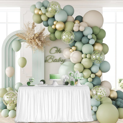 141Pcs Sage Green Balloon Arch Kit, Dusty Blue Balloon Arch Kit with Gold White Sand Pastel Green Confetti Balloons for Boho Birthday Baby Shower Decorations