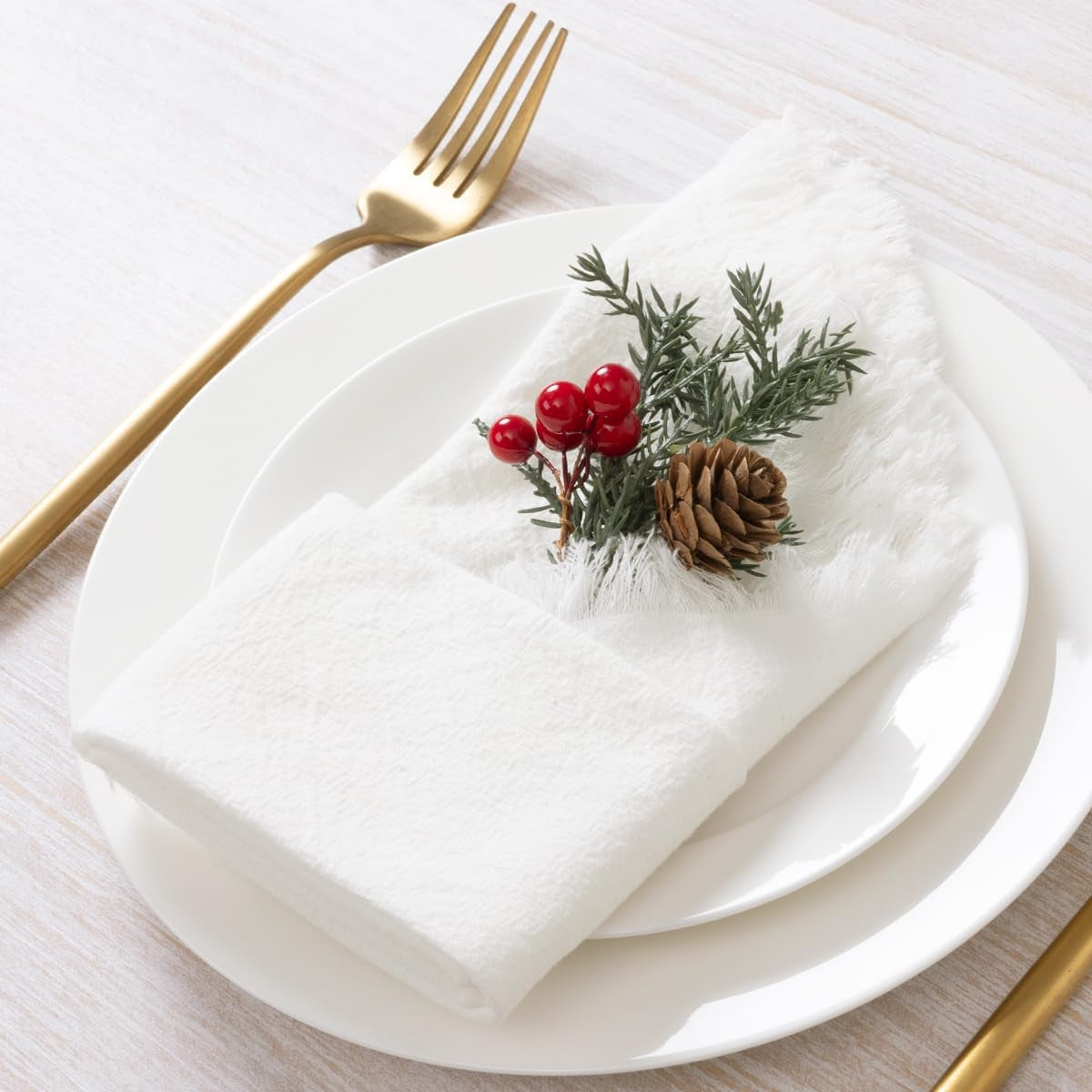 6 Pack Ivory White Cotton Linen Napkins with Fringe Thanksgiving Fall Cloth Napkins Set of 6 Boho Handmade Dinner Table Napkins Bulk for Wedding Baby Shower Christmas Parties, 17 X 17 Inches