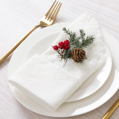 6 Pack Ivory White Cotton Linen Napkins with Fringe Thanksgiving Fall Cloth Napkins Set of 6 Boho Handmade Dinner Table Napkins Bulk for Wedding Baby Shower Christmas Parties, 17 X 17 Inches