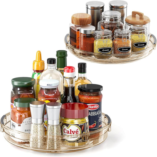 2 Pack Lazy Susan Turntable Organizer for Cabinet, 10.6'' 9.25'' Condiment Organizer for Refrigerator, Kitchen Pantry, Medicine Cabinet Organizer, Spices Rack Organization, Bathroom, Amber