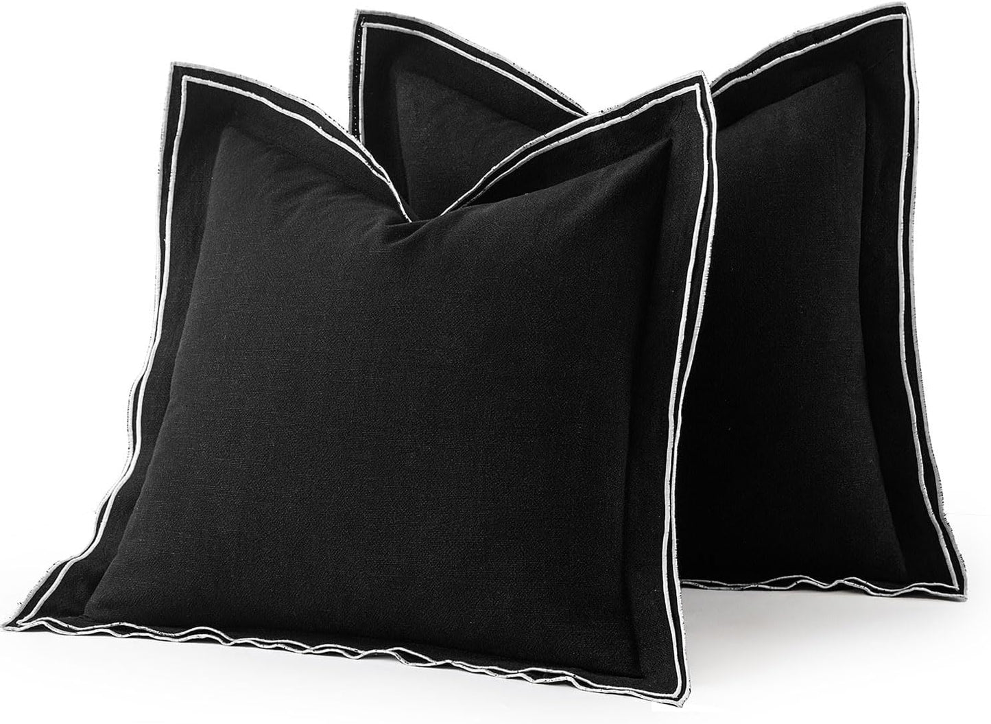Fall Linen Throw Pillow Covers, 2 Piece 18X18 Inch Black, Boho Euro Pillowcases for Bed to Infuse Elegance, Ideal for Halloween Sofa Couch Cushion in Home Decor Upgrade