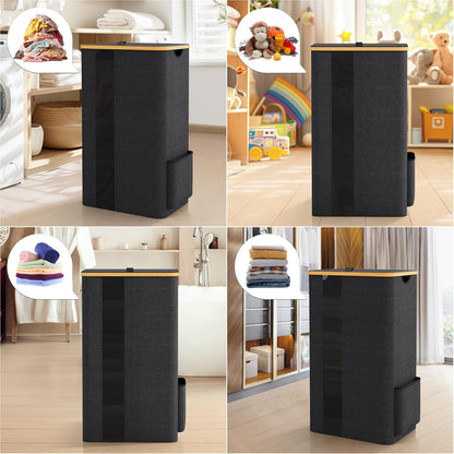 100L Laundry Basket with Lid, Removable Hamper and Handles, Breathable Design for Bedroom, Bathroom, Dorm, and Laundry Room - Dark Grey