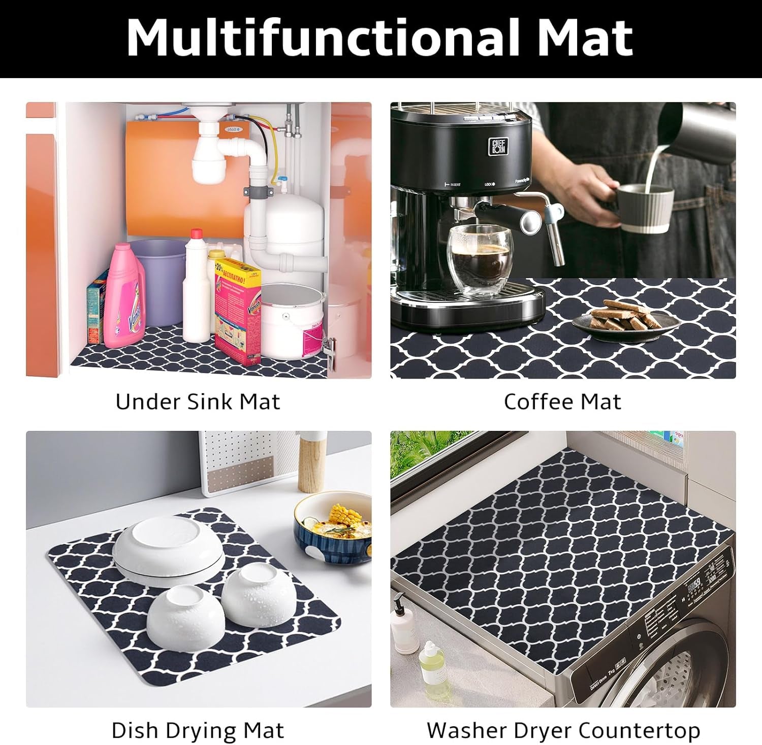 Waterproof under Sink Mat, Absorbent Quick Dry under Sink Mat, Non-Adhesive Slip Resistant Shelf Liner for Kitchen & Bathroom Cabinets (Dark Gray, 24"×24")