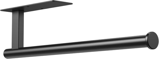 Paper Towel Holder under Cabinet - Sturdy 304 Stainless Steel Kitchen Paper Towel Holder Wall Mount, Drilling or Self Adhesive for Kitchen, Bathroom, Living Room, Black, 12.9" X 3.9"