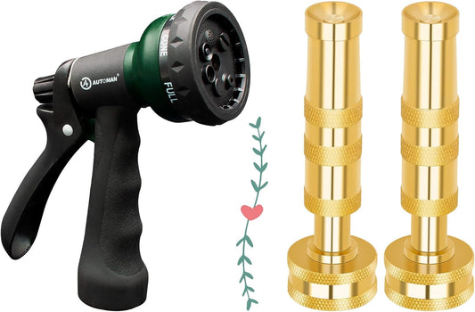 7-Pattern Garden Hose Nozzle & Brass Adjustable High Pressure Nozzles 2 Pack Spray Gun