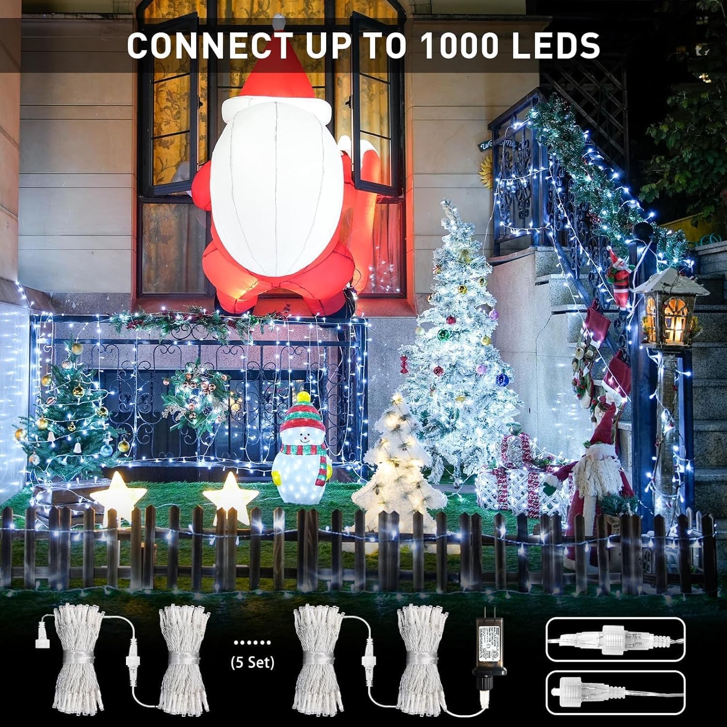 2 Pack 100 LED White Christmas Lights Indoor, 33Ft 8 Modes White String Lights Indoor Outdoor Connectable, Clear Wire Christmas String Lights for Bedroom Tree Xmas House Party Decorations