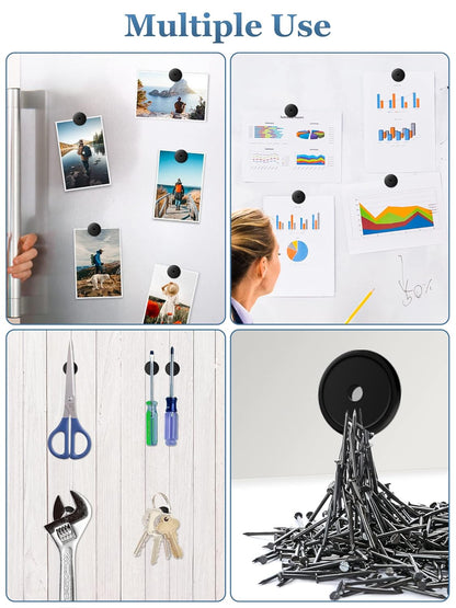 10-Pack Neodymium round Base Cup Magnets, 30LBS Strong Rare Earth Magnets with Heavy Duty Countersunk Hole and Stainless Screws for Refrigerator, Craft, Home, Office - 1.26'' X 0.2'' (Black)