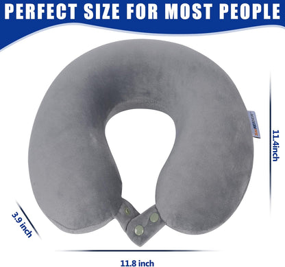 Travel Pillows for Sleeping Airplane 100% Pure Memory Foam Neck Pillow for Airplanes Washable Cover(Grey)