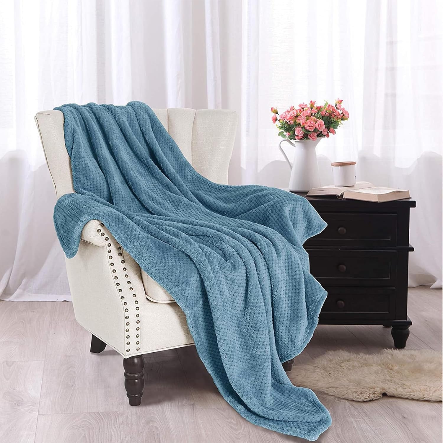 Extra Large Fleece Throw Blanket - Super Soft and Warm Waffle Textured Blanket for Couch, Sofa, and Bed (Slate Blue, 50X70 Inches)