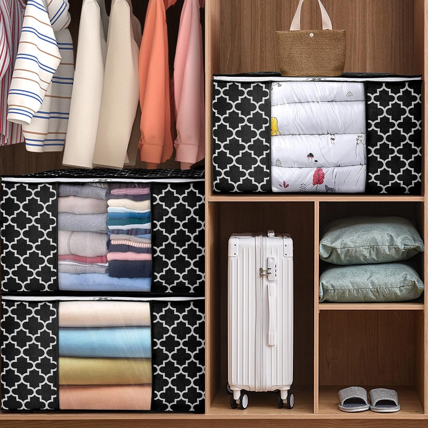 ISELIFE Storage Bags 100L 2-Pack Large Blanket Clothes Organization and Storage Containers for Bedding, Comforters, Foldable Organizer with Reinforced Handle, Clear Window, Sturdy Zippers, Black