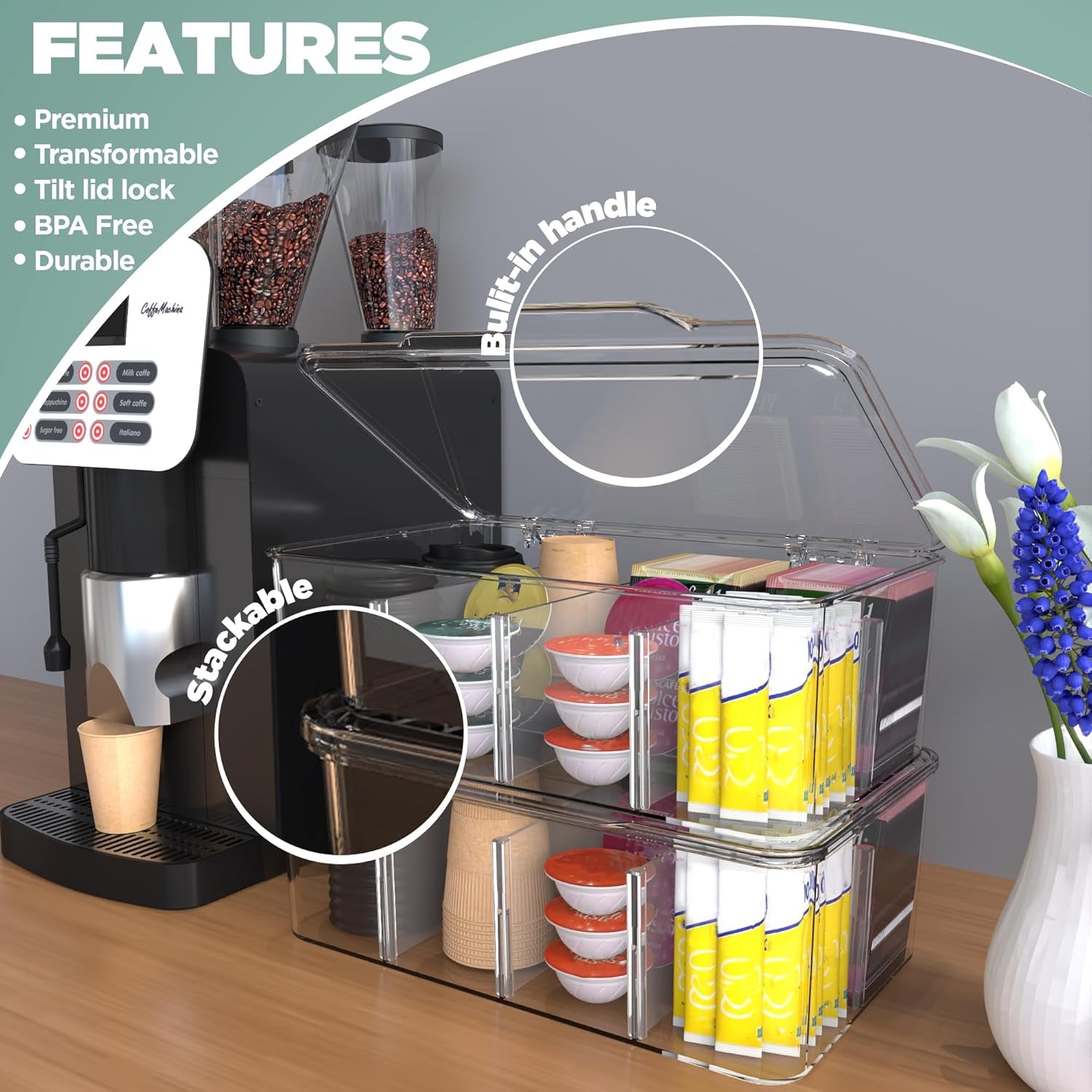 - Pantry Organizers and Storage and Cabinet Organizer - 3 Pack Stackable Tea Bag Organizer or Holder with Lids for Fridge, Refrigerator, Kitchen, Cupboard, Snack & Spice Organization
