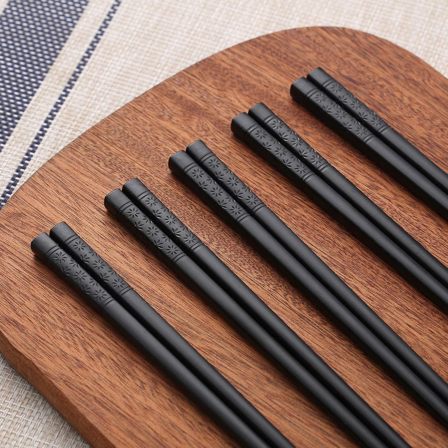 10 Pairs Fiberglass Chopsticks - Reusable Chopsticks Dishwasher Safe, 9 1/2 Inches - Black