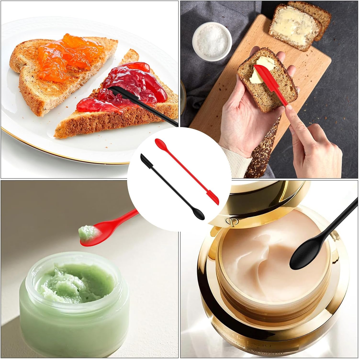 Makeup Spatula Mini Silicone Spatula Set 2Pcs, Dual-Head Small Scraper for Cosmetic Skincare Beauty Face Foundation Lip Lotion Makeup Tools, Tiny Spoon for Narrow Jar Bottle Peanut Butter Kitchen Food