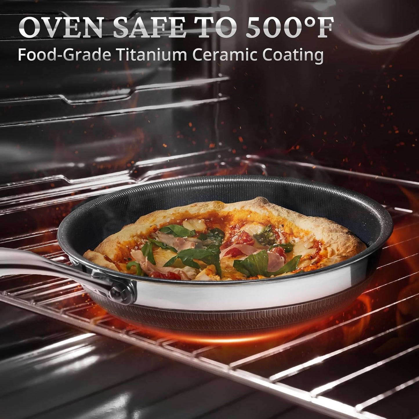 Non Stick Frying Pans without Lid, 8" Titanium Ceramic Pan Nonstick Stainless Steel Skillet, PFAS PFOA & PTFE Free, Quick-Cool Handle, Dishwasher & Oven Safe, Compatible with All Cooktops