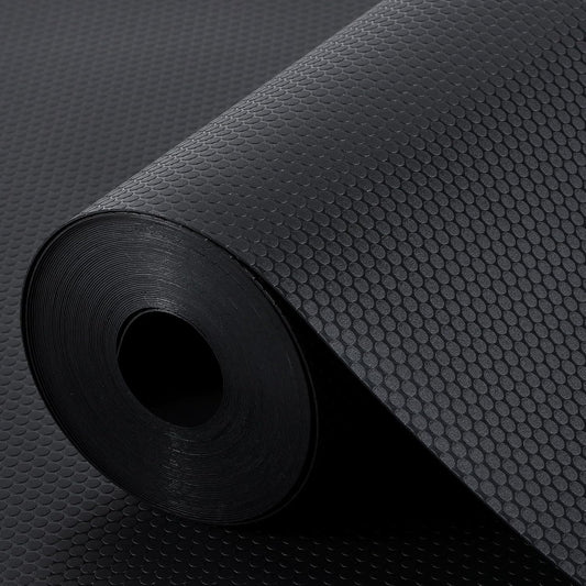 Shelf Liners for Kitchen Cabinets Non Adhesive Drawer Liner for Bathroom Waterproof Refrigerator Liners for Shelves Fridge Plastic Mats Cabinet Cupboard Liner Black 11.8 X 59 Inches