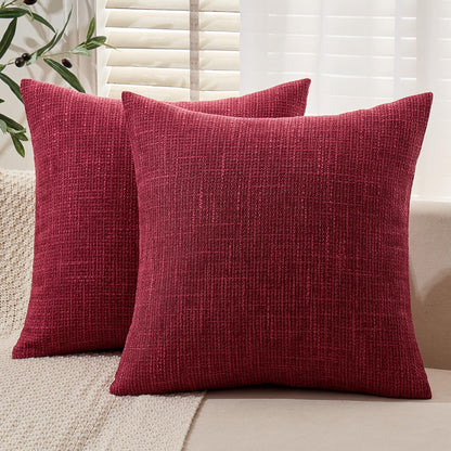 Burlap Linen Throw Pillow Covers 18X18 Inch Set of 2 Burgundy Red Decorative Pillows Modern Farmhouse Pillowcases Soft Accent Cushion Covers for Outdoor Couch Sofa Bedroom Livingroom Home Decor