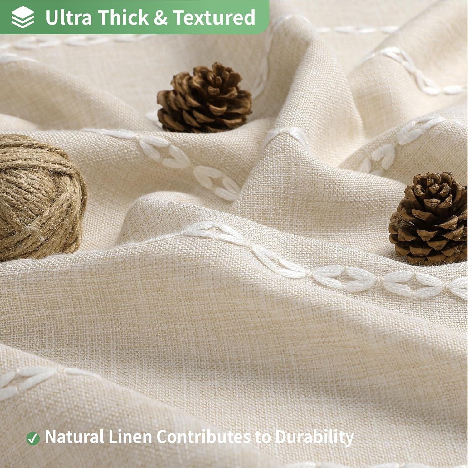 Boho Farmhouse No Hook Shower Curtain Set with Snap-In Fabric Liner,Heavy-Duty Linen Textured Rustic Striped Design,Water-Repellent with Tassels and Sheer Window,Cream/Beige,71X74