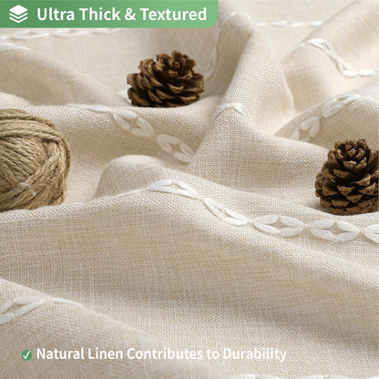 Boho Farmhouse No Hook Shower Curtain Set with Snap-In Fabric Liner,Heavy-Duty Linen Textured Rustic Striped Design,Water-Repellent with Tassels and Sheer Window,Cream/Beige,71X74