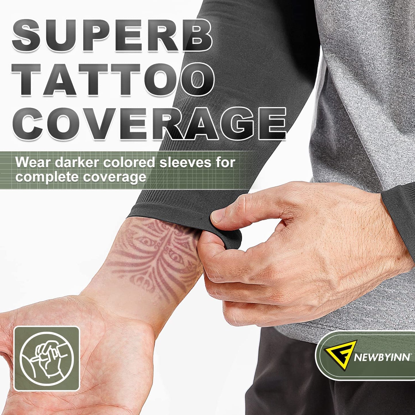 UV Sun Protection Arm Sleeves for Men Women Youth, Cooling Sleeve to Cover Tattoo, Mid-Compression Arm Cover