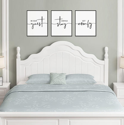 Guest Room Wall Art Be Our Guest Stay Awhile Get Comfy over the Bed Sign Wall Decor Bedroom Artwork Pictures New Home Decor UNFRAMED 11X14Inch