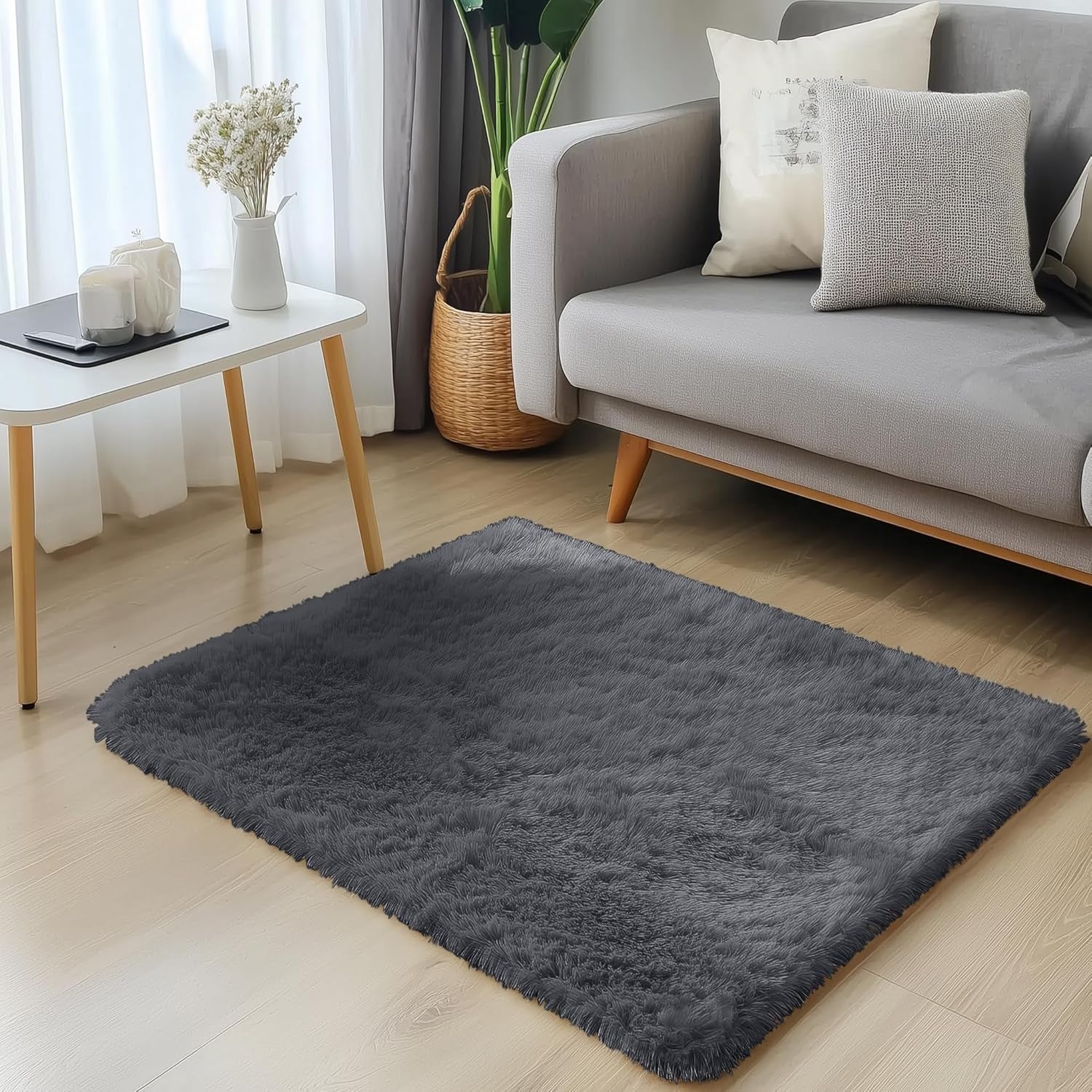 2X3 Machine Washable Small Bedside Rug, Soft Fluffy Shaggy Entryway Throw Rugs for Bedroom, Living Room, Indoor Floor Carpet for Kids Girls and Boys, Nursery Rooms, Home Decor Aesthetic, Grey