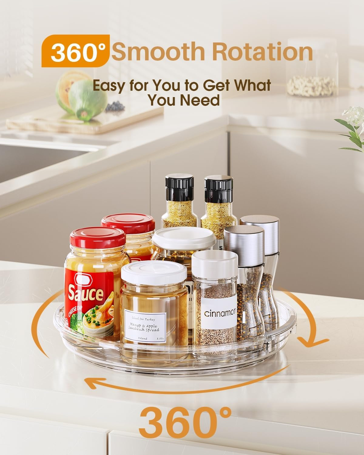 2 Pack Lazy Susan Organizer 9.25 Inch Lazy Susan Turntable for Cabinet, Rotating Spice Organization for Cabinet, Kitchen, Table Top, Countertop, Pantry Fridge Organizers and Storage, Clear