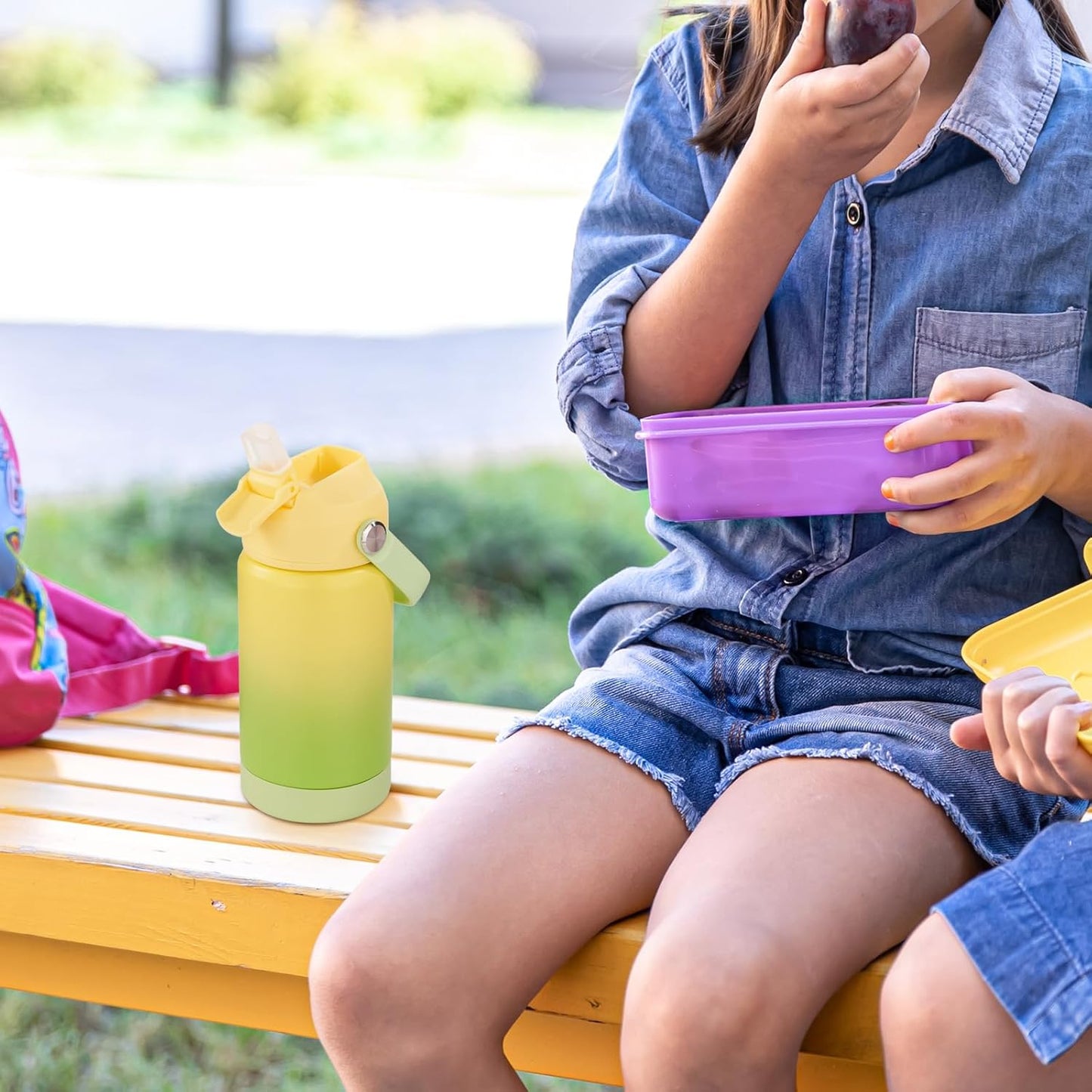 12 Oz Water Bottle, Kids Water Bottles for School, Toddler Cup with Straw & Handle, 304 Stainless Steel Insulated Water Bottle, Non-Slip Silicone Base, BPA Free, Gradient Yellow