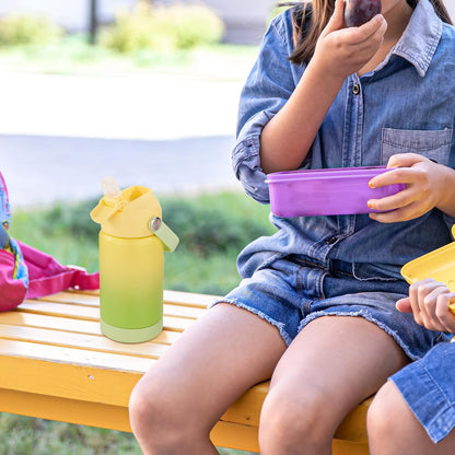 12 Oz Water Bottle, Kids Water Bottles for School, Toddler Cup with Straw & Handle, 304 Stainless Steel Insulated Water Bottle, Non-Slip Silicone Base, BPA Free, Gradient Yellow