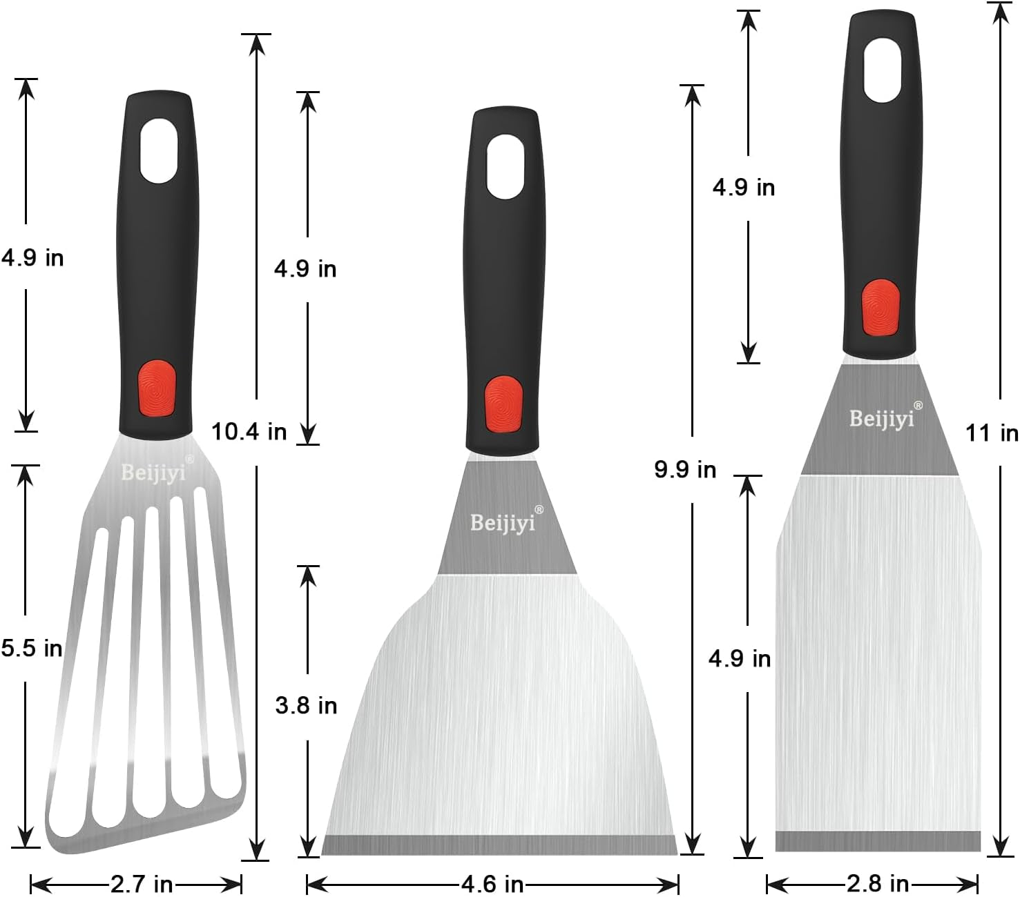 Stainless Steel Spatula Set, Heavy Duty Small Metal Spatula for Cooking Cast Iron Skillet with Silicone Handle - Griddle Grill Kitchen Spatula Flipper for Pancake, Fish, Smash Burger and Egg