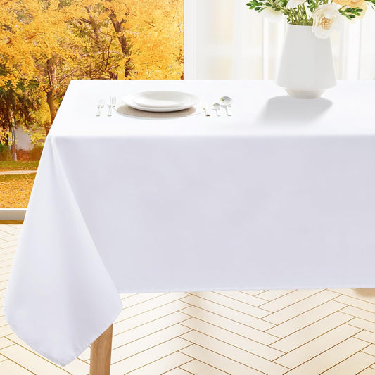 Rectangle Table Cloth, Waterproof Anti-Scratch Polyester Tablecloth, Decorative Washable Fabric Table Cover for Dining, Buffet, Parties and Outdoor, 60X84, White