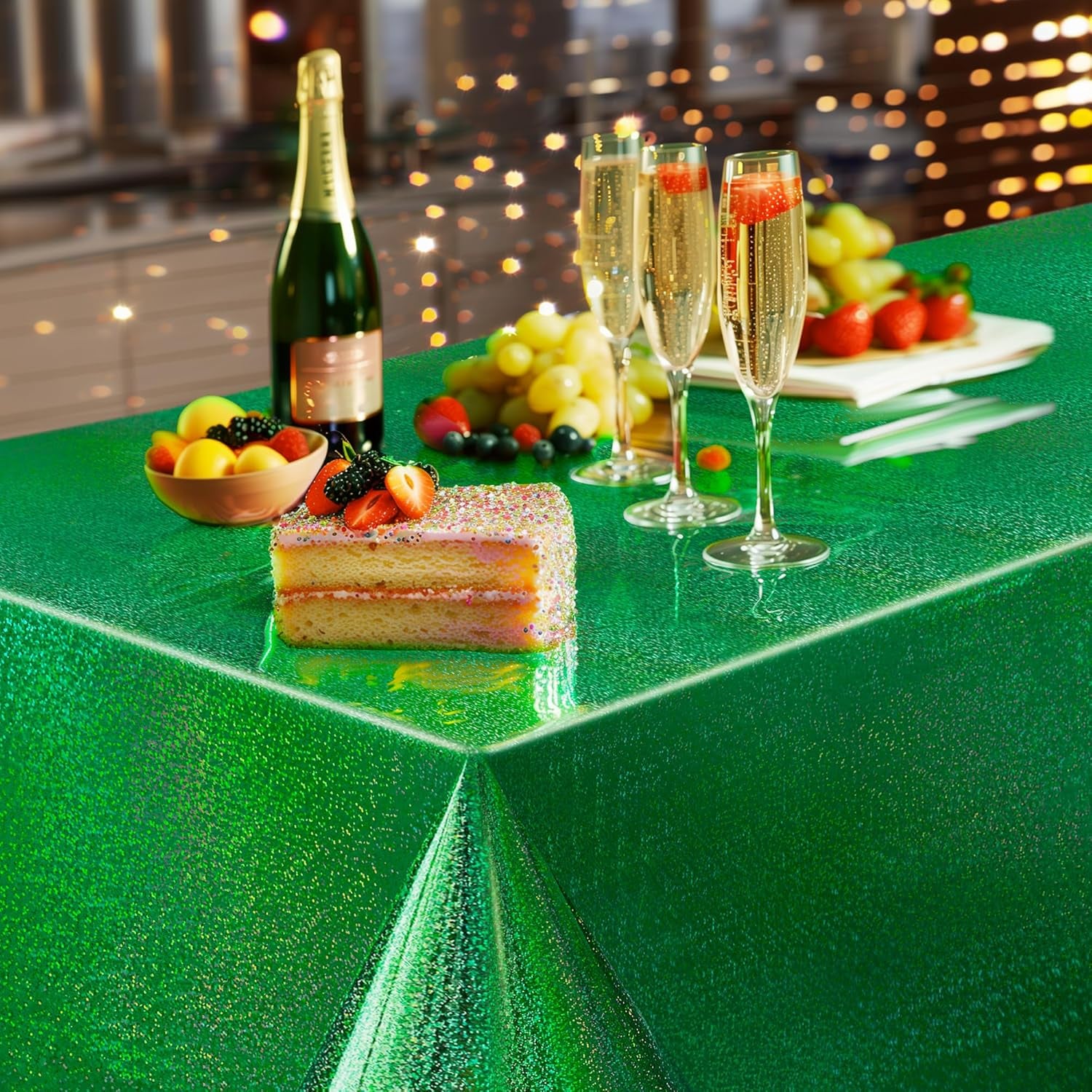 Set of 2 Dark Green Holographic Foil Tablecloths - 54x72 Durable Table Covers for Elegant Events, Perfect for Parties, Weddings, and Showers