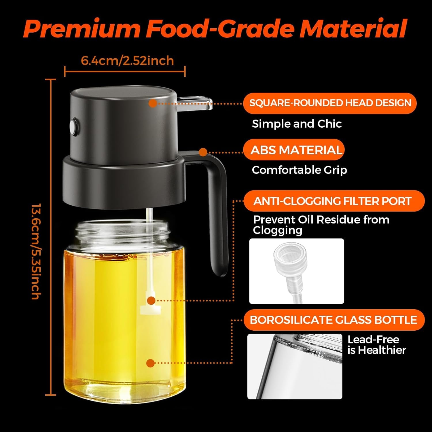 Mini Oil Sprayer for Cooking, 6.8 OZ/ 200 ML Premium Oil Spray Bottle for Kitchen, Food-Grade Olive Oil Sprayer, Portable Oil Mister for Air Fryer, Kitchen, Outdoor BBQ and Camping (Black)