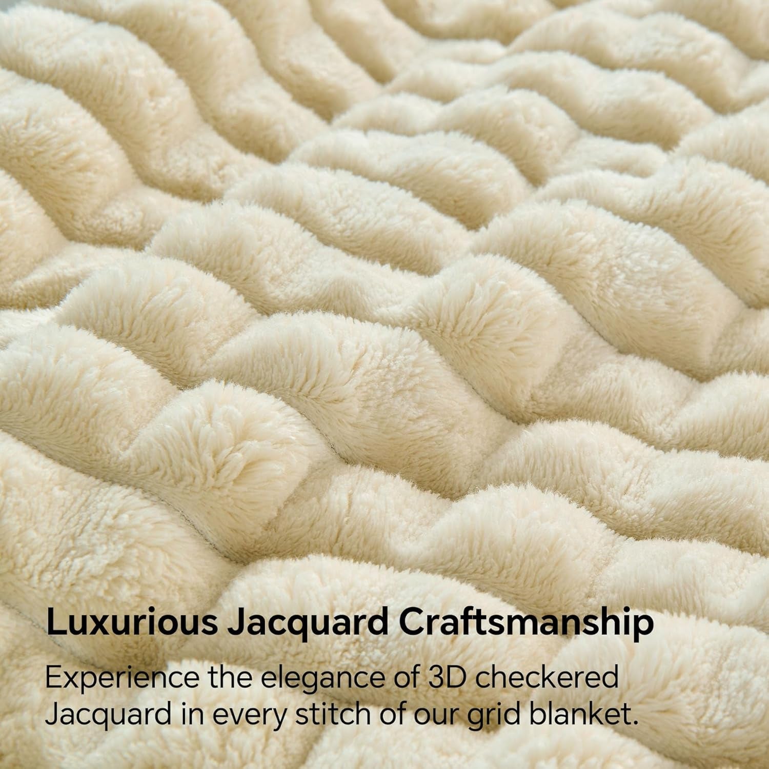 Beige Throw Blanket for Couch and Bed- Super Soft and Warm 3D Checkered Fluffy Fuzzy Fleece Blanket, Luxurious Plush Cozy Blanket for Room Decor Spring, 50X60 Inches