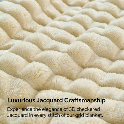 Beige Throw Blanket for Couch and Bed- Super Soft and Warm 3D Checkered Fluffy Fuzzy Fleece Blanket, Luxurious Plush Cozy Blanket for Room Decor Spring, 50X60 Inches