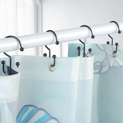 Shower Curtain Hooks, 12 Pcs Shower Curtain Rings, Durable Rust Proof Black Shower Curtain Hooks, Shower Rings for Curtain, Double Glide Shower Hooks for Shower Curtain Rods, Black