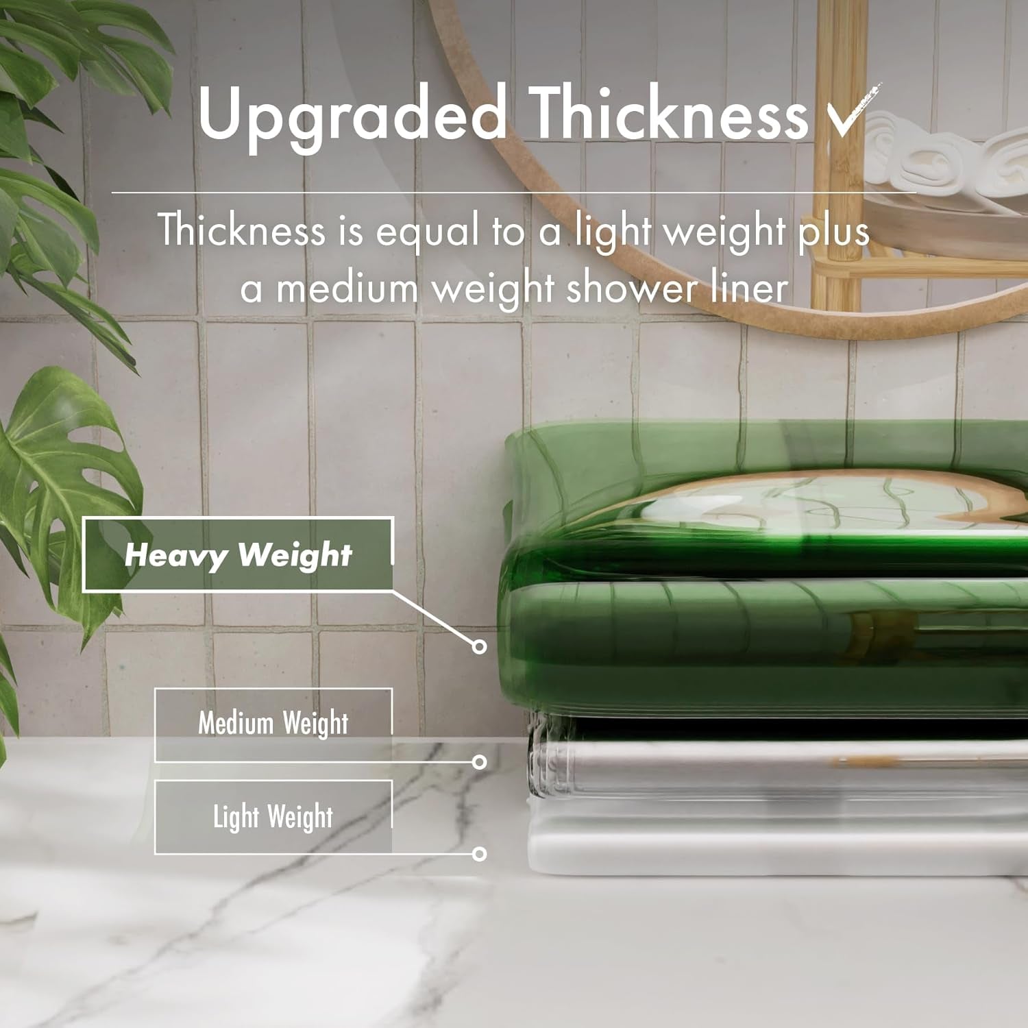 100% EVA Shower Curtain Liner, 72 X 72 Inches Heavy Duty Shower Curtain and Liner 2-In-1 with 3 Clear Stones and 12 Brass Grommets, Color Block Soft Shower Liner - Mint Green & Pine Green