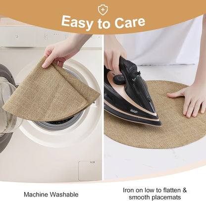 15 Inch round Cloth Placemats Set of 6, Cotton Linen Blend Washable Table Mats, Farmhouse Dining Place Mats for Indoors & Outdoors, Easy to Clean, Linen