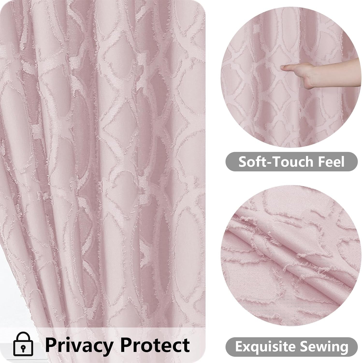 Blush Stall Shower Curtain Set 36X72 Inches, Jacquard Geometric Textured Tufted Fabric Shower Curtains for Bathroom, Boho Half Size RV Shower Curtains with 12 Plastic Hooks